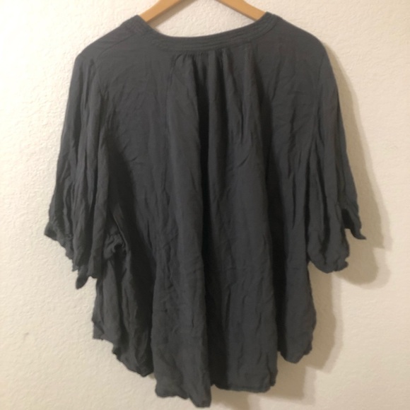 Free People Relaxed Boho Flowy Gray Peasant Blouse - Size Small - Picture 3 of 5